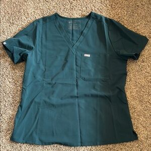 Figs Women's Short Sleeve V-Neck Top in Caribbean Blue